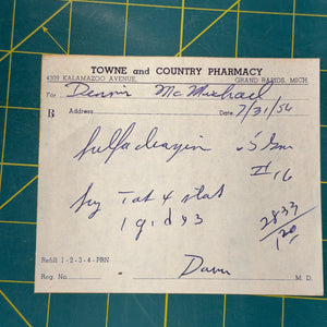 Original 1950s Handwritten Prescription Slip