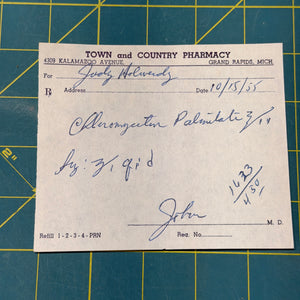 Original 1950s Handwritten Prescription Slip
