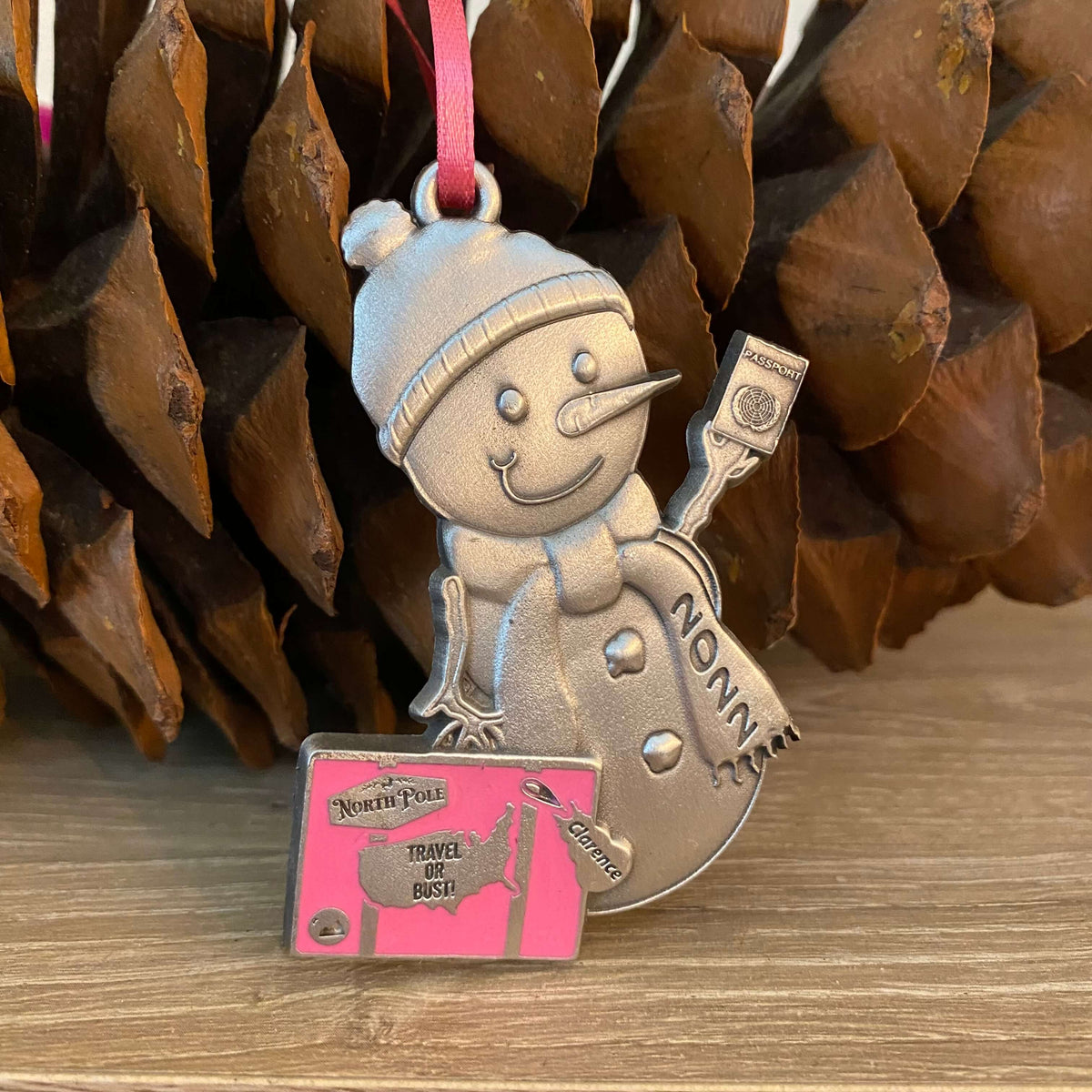 Clarence 2022 Snowman ornament - 11 suitcase colors-Plymouth Cards