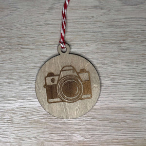 camera wooden ornament