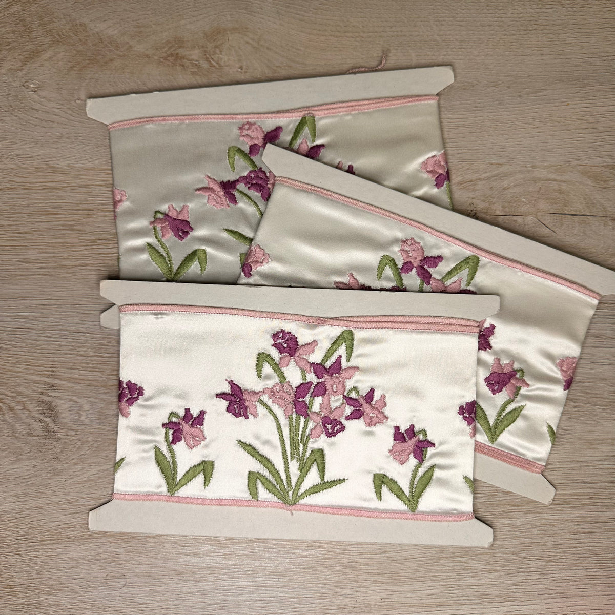 Floral satin ribbon - set of 5