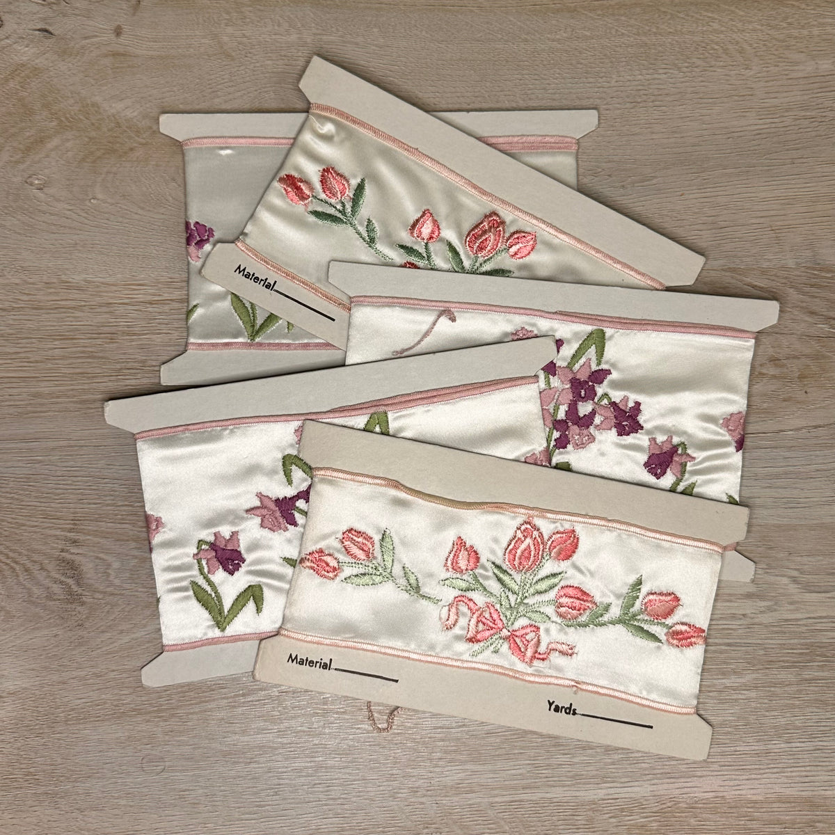 Floral satin ribbon - set of 5