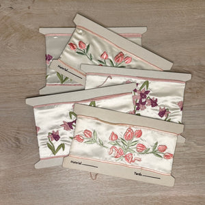 Floral satin ribbon - set of 5