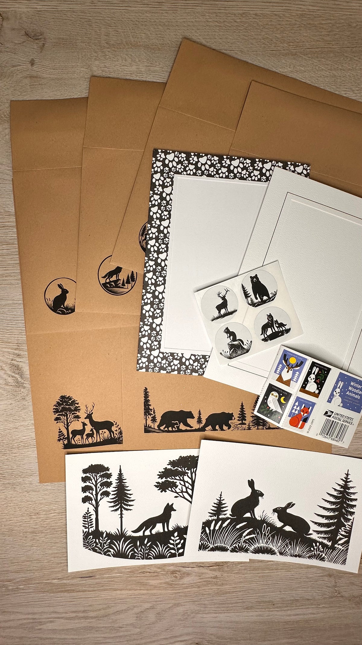 Woodland stationery kit