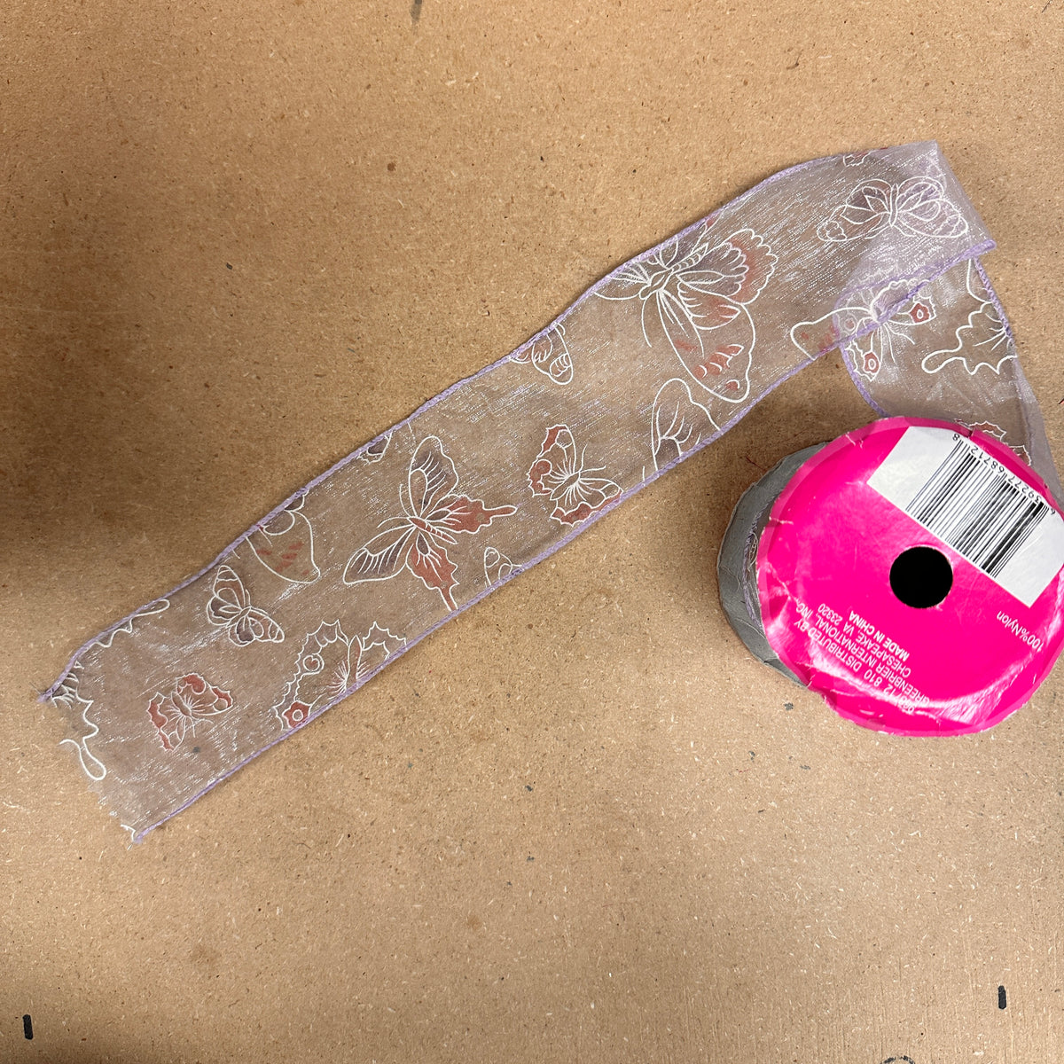 Lilac/Pink butterfly sheer ribbon - by the yard