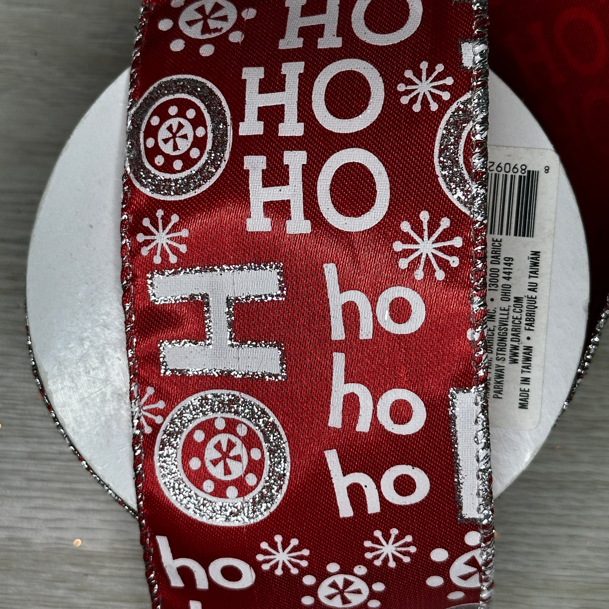 HoHoHo (red/silver) ribbon - by the yard or spool