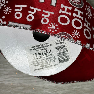 HoHoHo (red/silver) ribbon - by the yard or spool