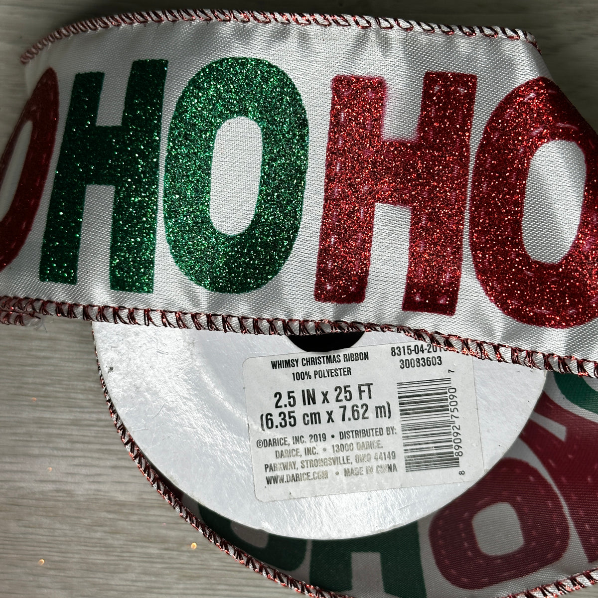 HoHoHo (red/green) ribbon - by the yard or spool