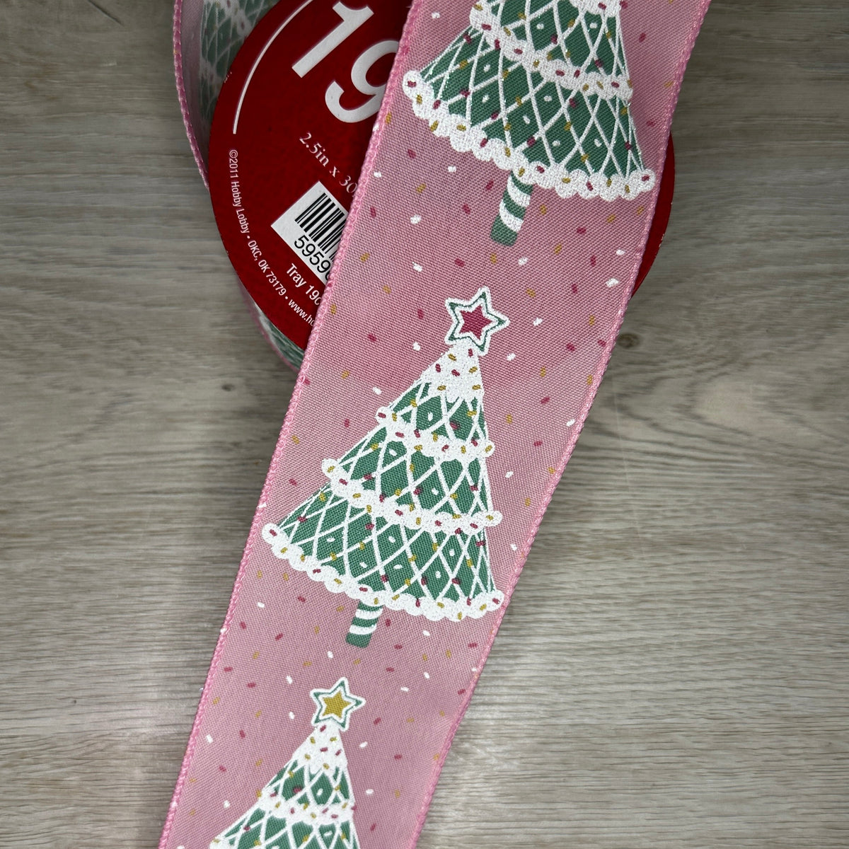 Pink Christmas ribbon - by the yard