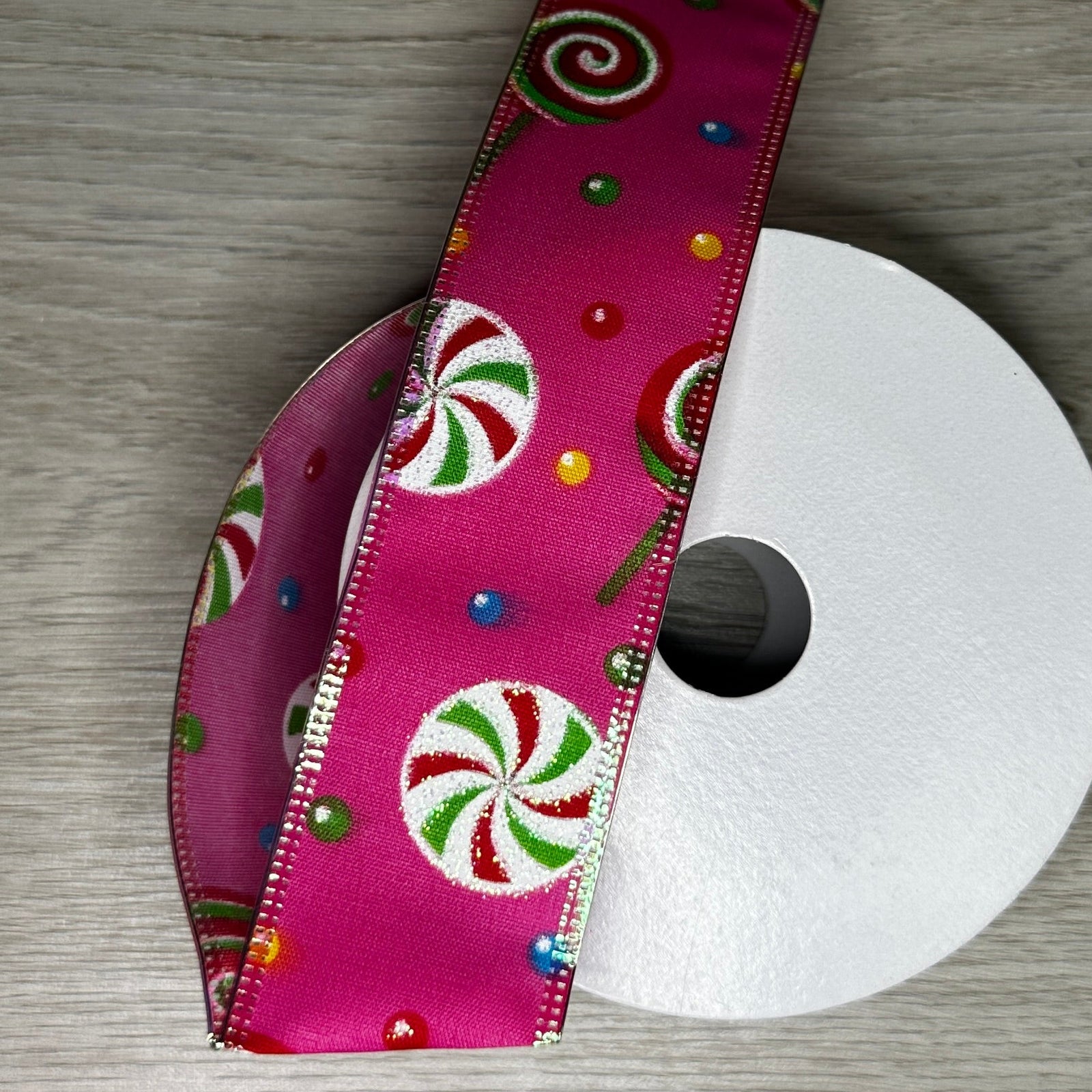 Pink Holiday Lollipops ribbon - by the yard