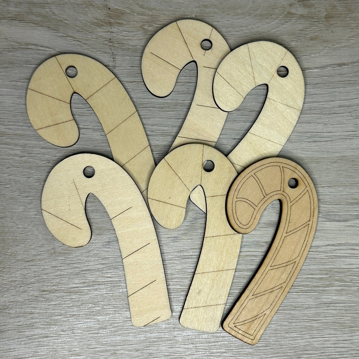 Wooden candy cane ornaments for crafting - 6 pk - LTP