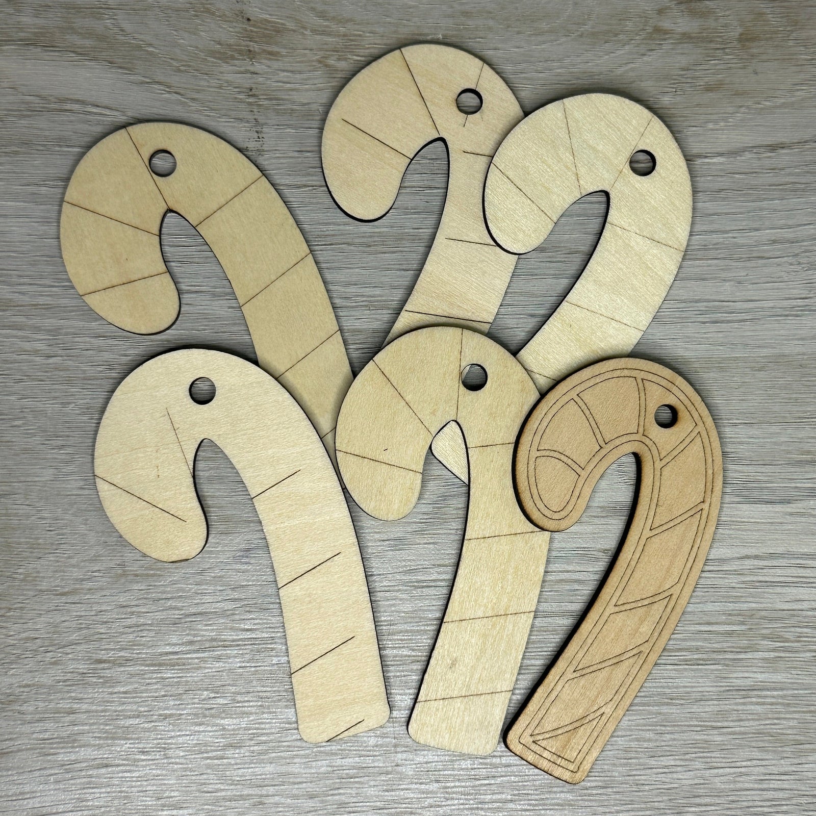 Wooden candy cane ornaments for crafting - 6 pk - LTP