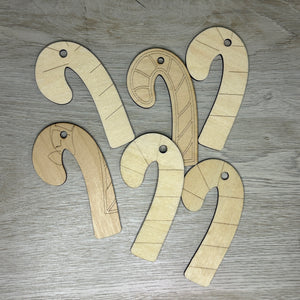 Wooden candy cane ornaments for crafting - 6 pk - LTP