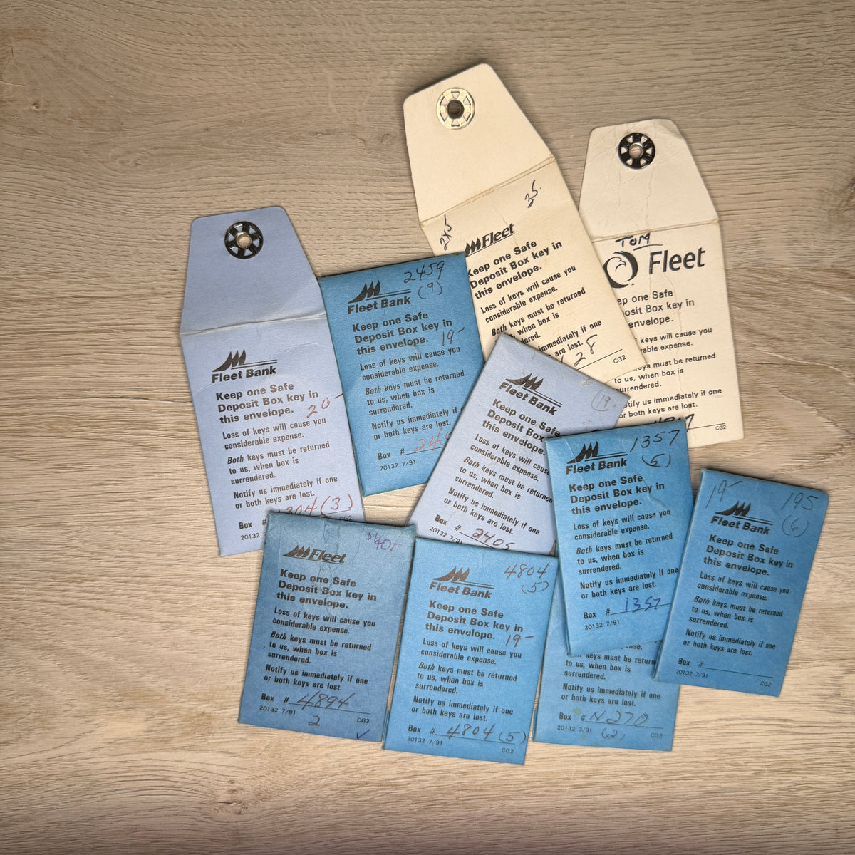 Safe deposit box key envelopes