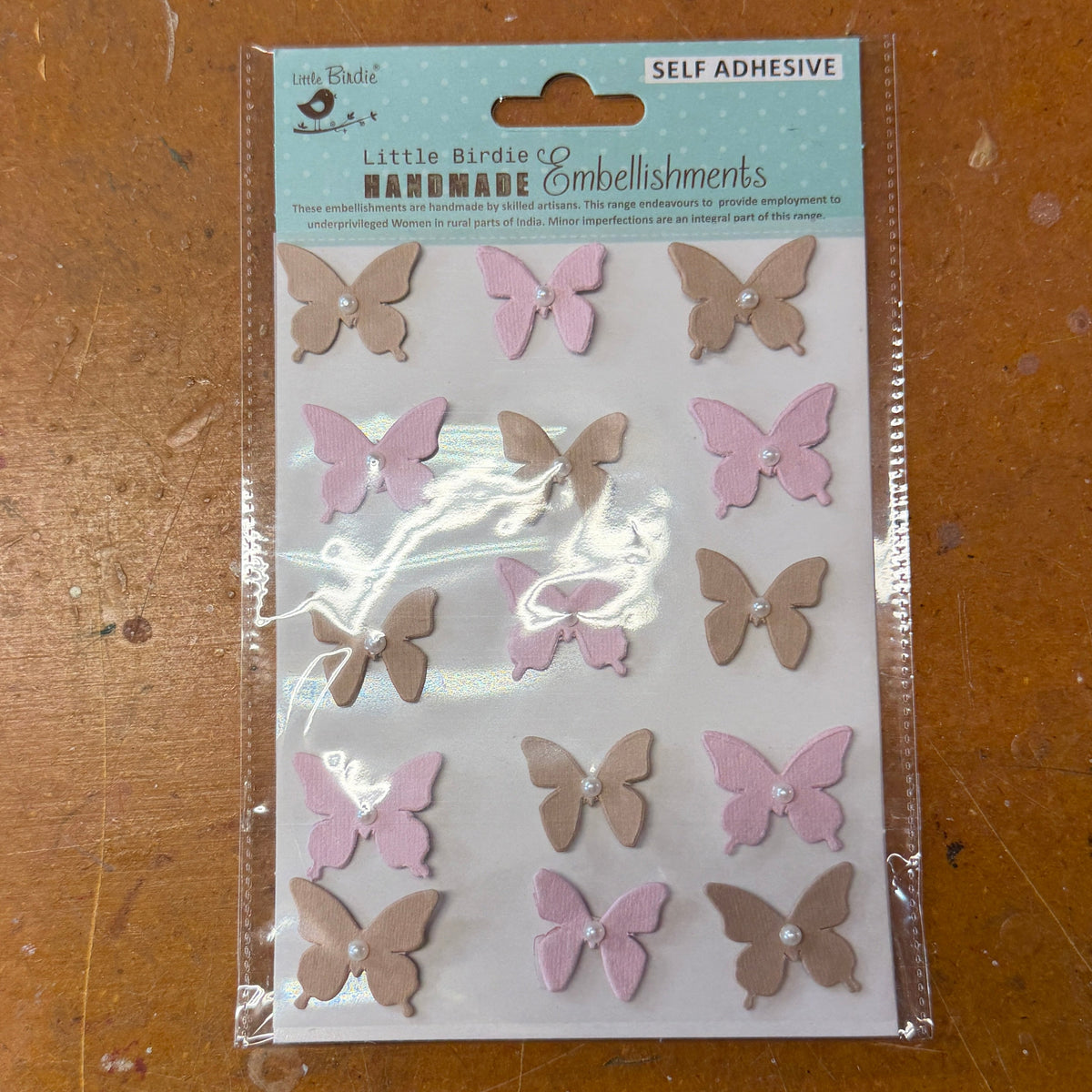 Pink & Kraft Butterfly stickers