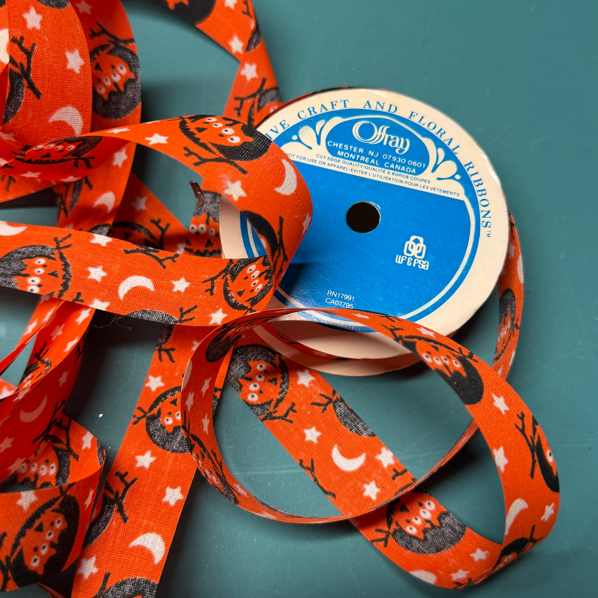 Vintage Halloween owls ribbon - by the yard