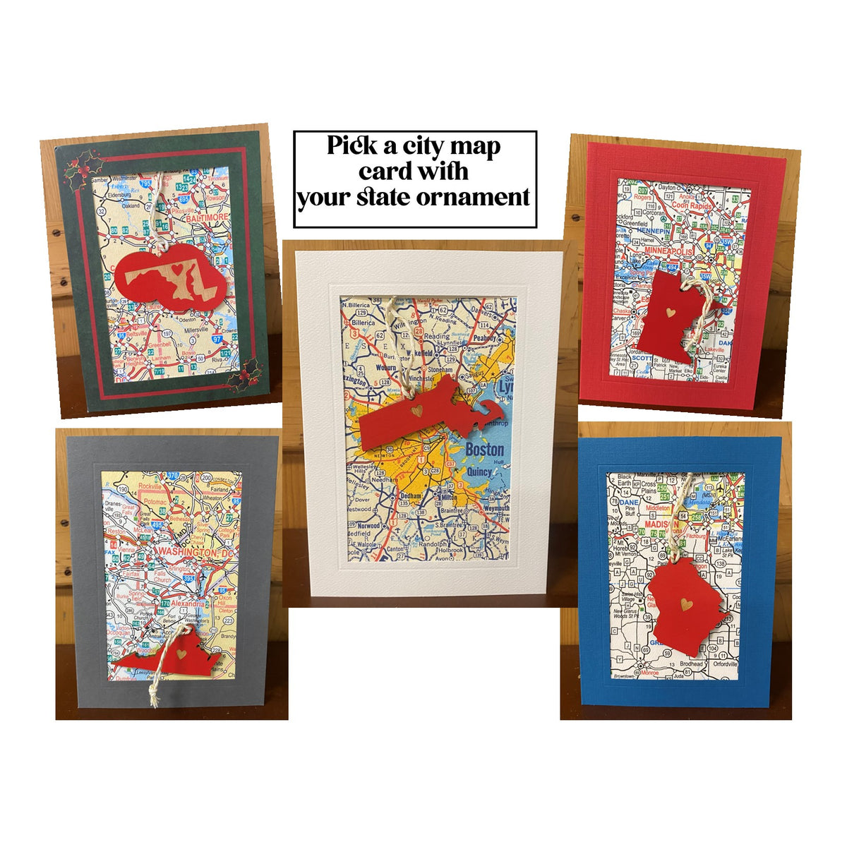 State Heart Wooden Ornaments