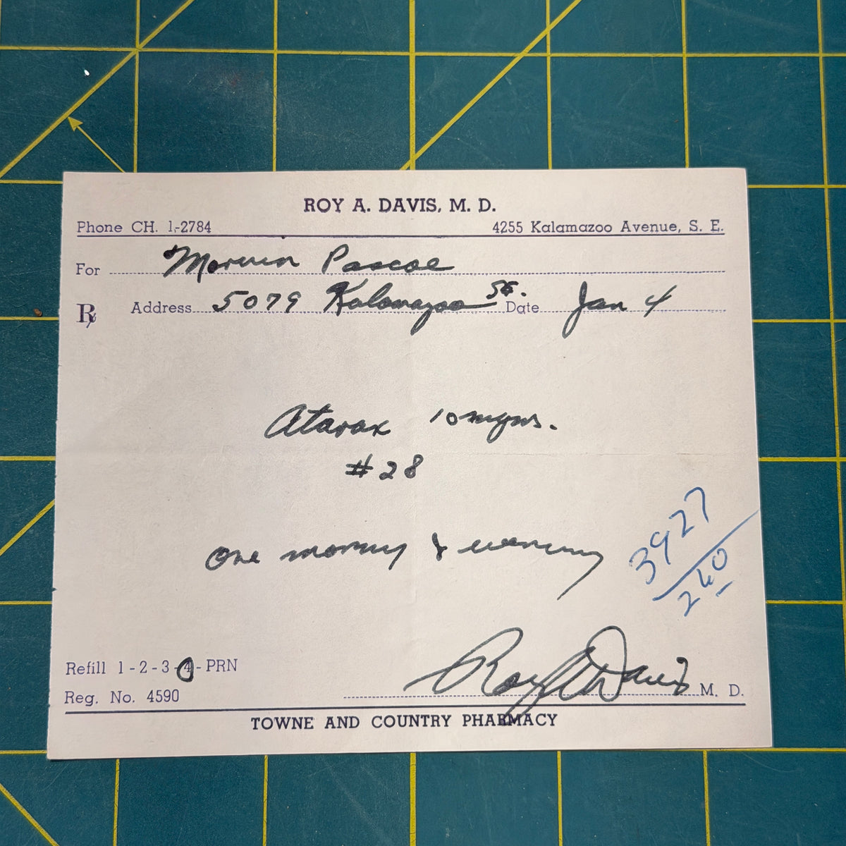 Original 1950s Handwritten Prescription Slip