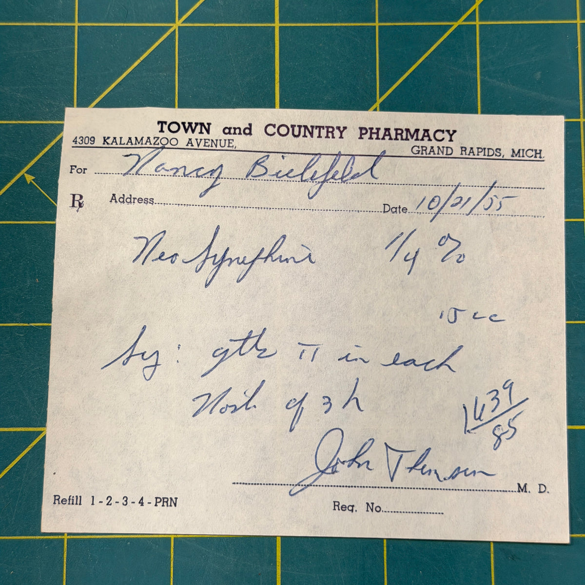 Original 1950s Handwritten Prescription Slip
