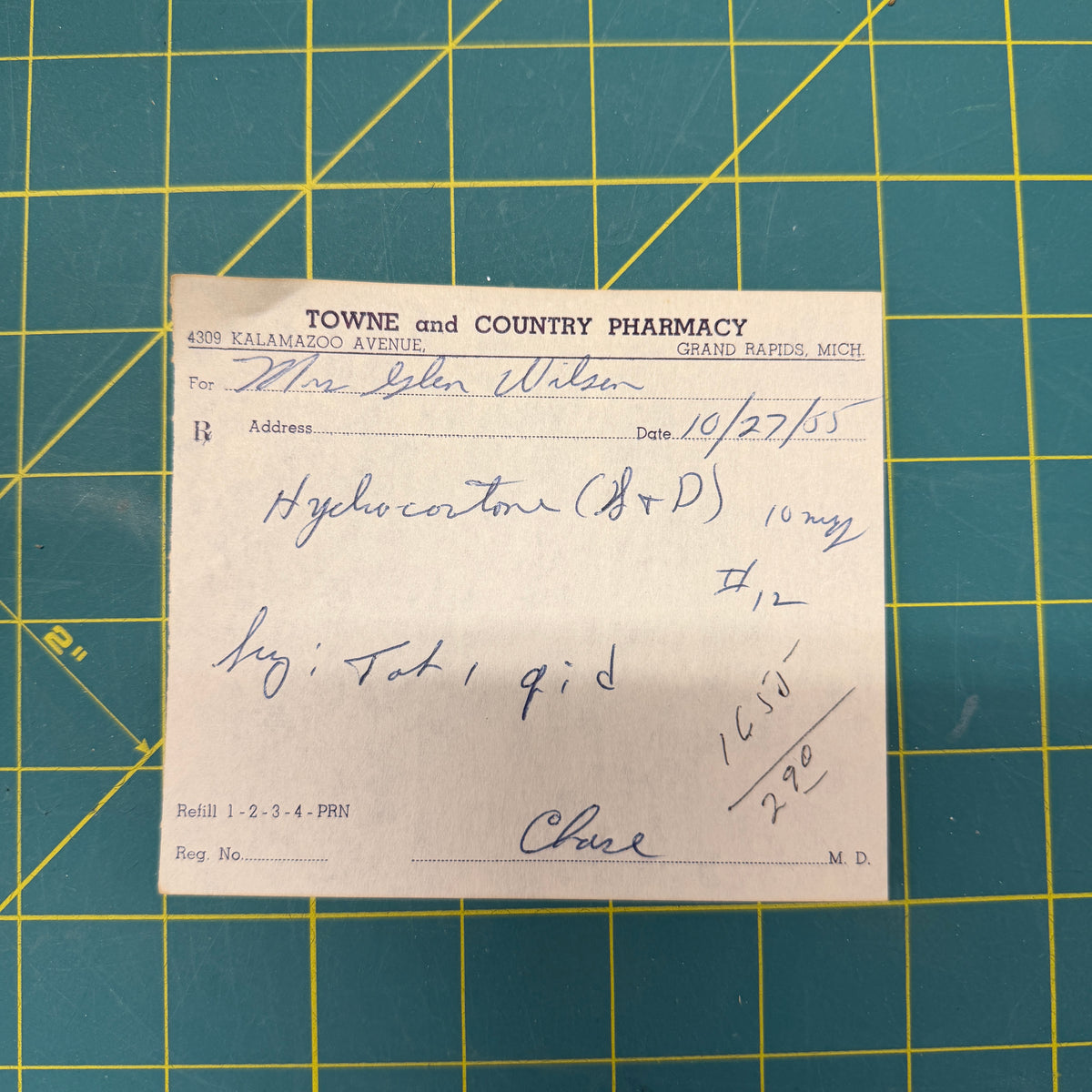Original 1950s Handwritten Prescription Slip