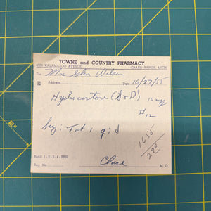 Original 1950s Handwritten Prescription Slip