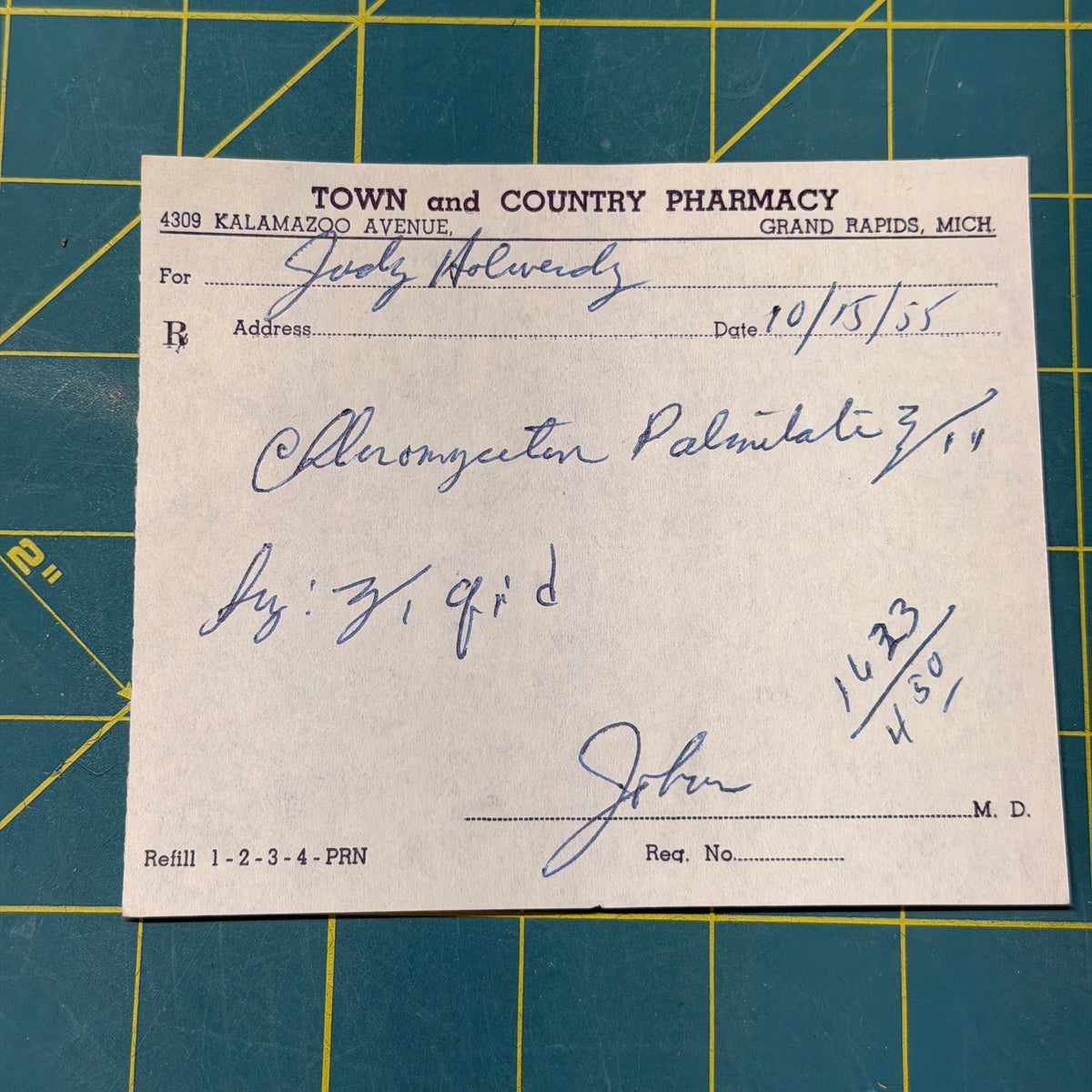 Original 1950s Handwritten Prescription Slip