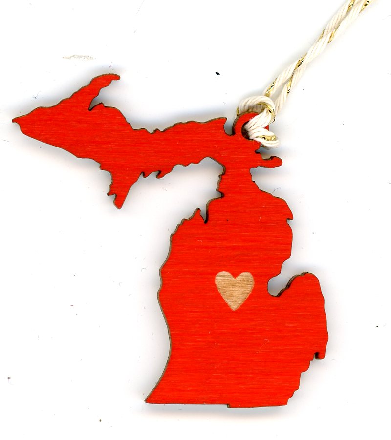 State Heart Wooden Ornaments