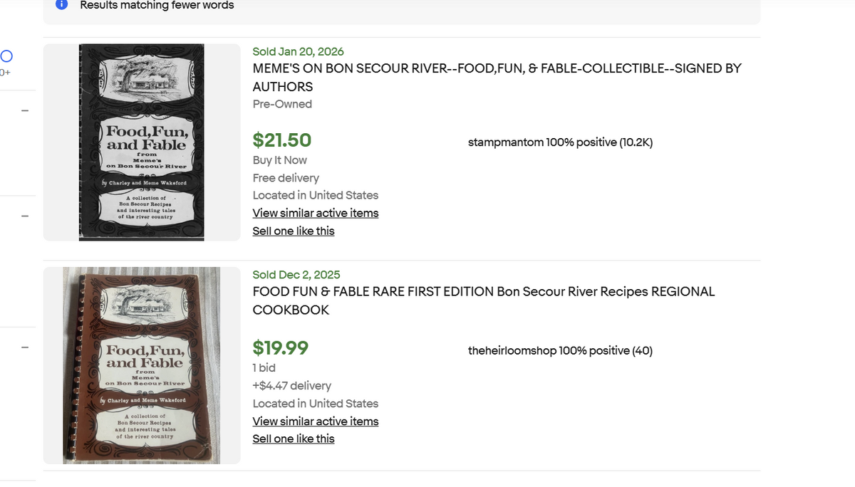 Food, Fun and Fable from Meme's on Bon Secour River - Signed by Meme