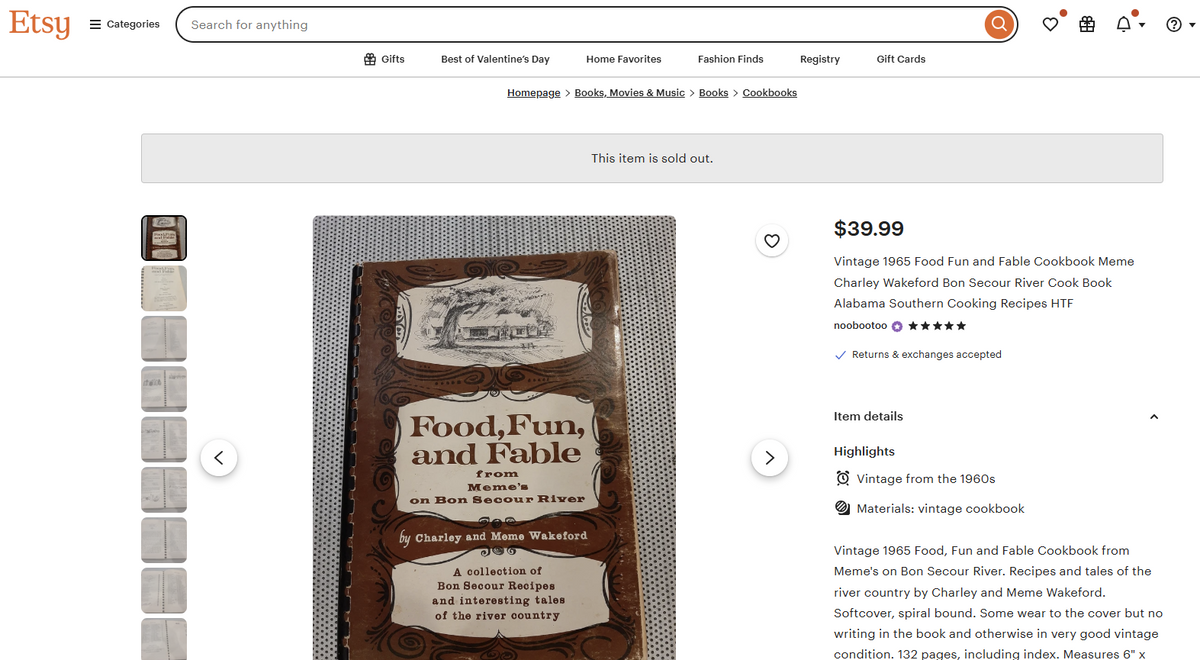 Food, Fun and Fable from Meme's on Bon Secour River - Signed by Meme