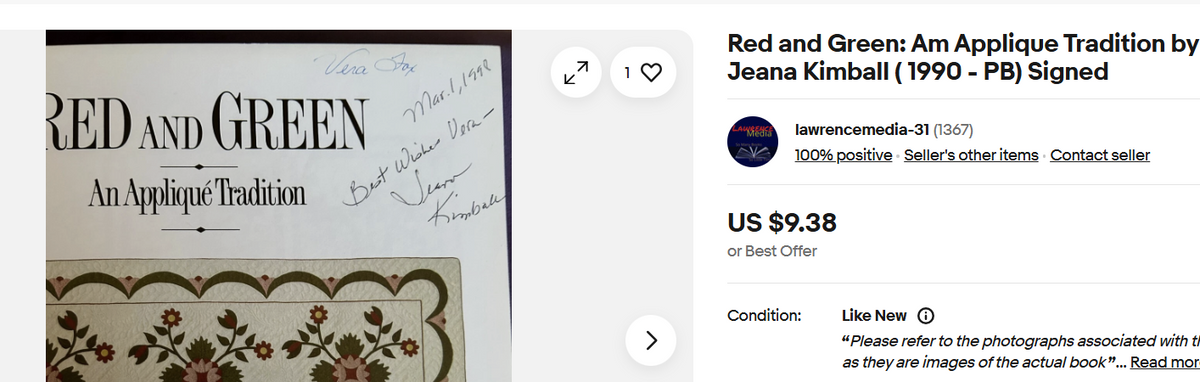 Red & Green, An Applique Tradition B114 (signed by author)