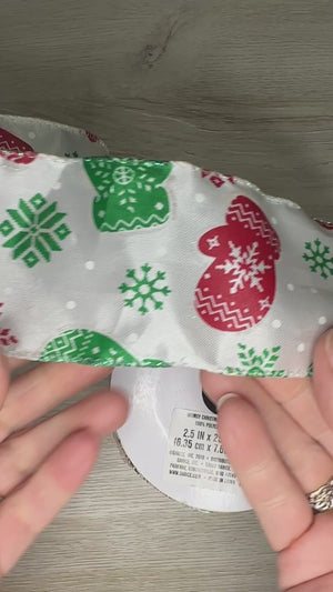 Red & Green mittens ribbon - by the yard or spool