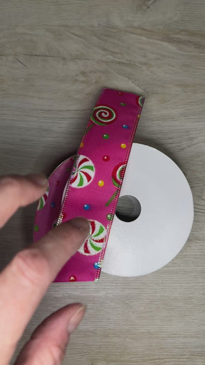 Pink Holiday Lollipops ribbon - by the yard
