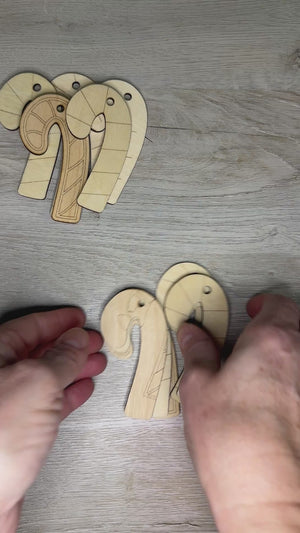 Wooden candy cane ornaments for crafting - 6 pk - LTP