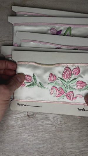 Floral satin ribbon - set of 5