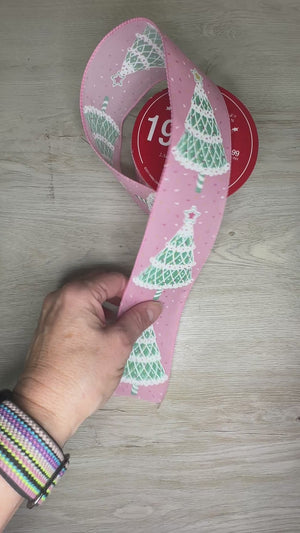 Pink Christmas ribbon - by the yard