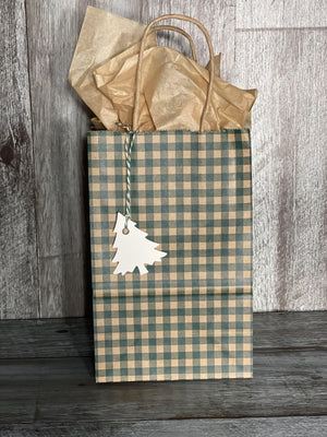 Gift Bag & Tag - Green Gingham-Bags-Plymouth Cards