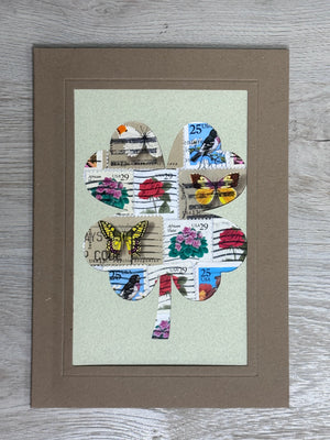 Four Leaf Clover - Flowers and Butterflies stamp card-Plymouth Cards