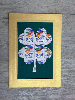 Four Leaf Clover - Rainbow Love 22 cent stamp card-Plymouth Cards