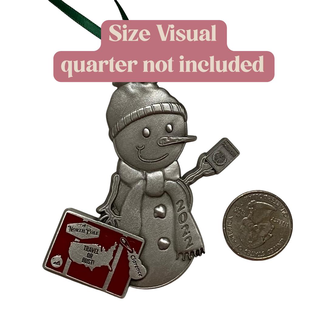 Clarence 2022 Snowman ornament - 11 suitcase colors-Plymouth Cards