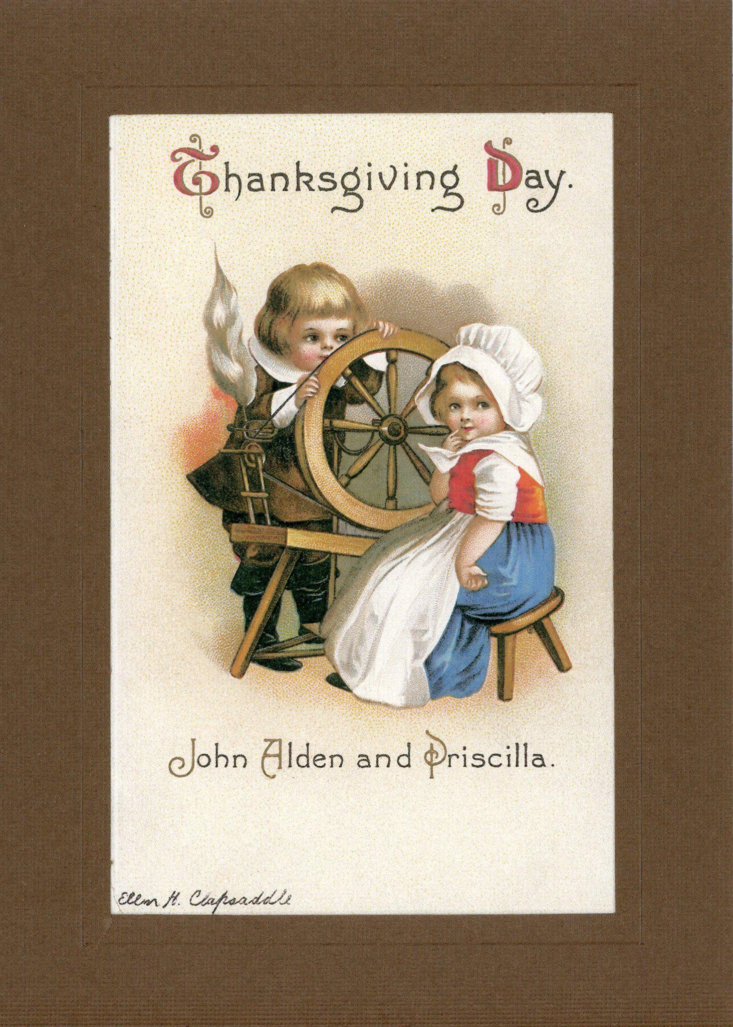 Thanksgiving with John Alden and Priscilla-Greetings from the Past-Plymouth Cards