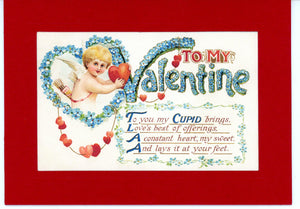 To My Valentine Cupid Blue Flowers-Greetings from the Past-Plymouth Cards